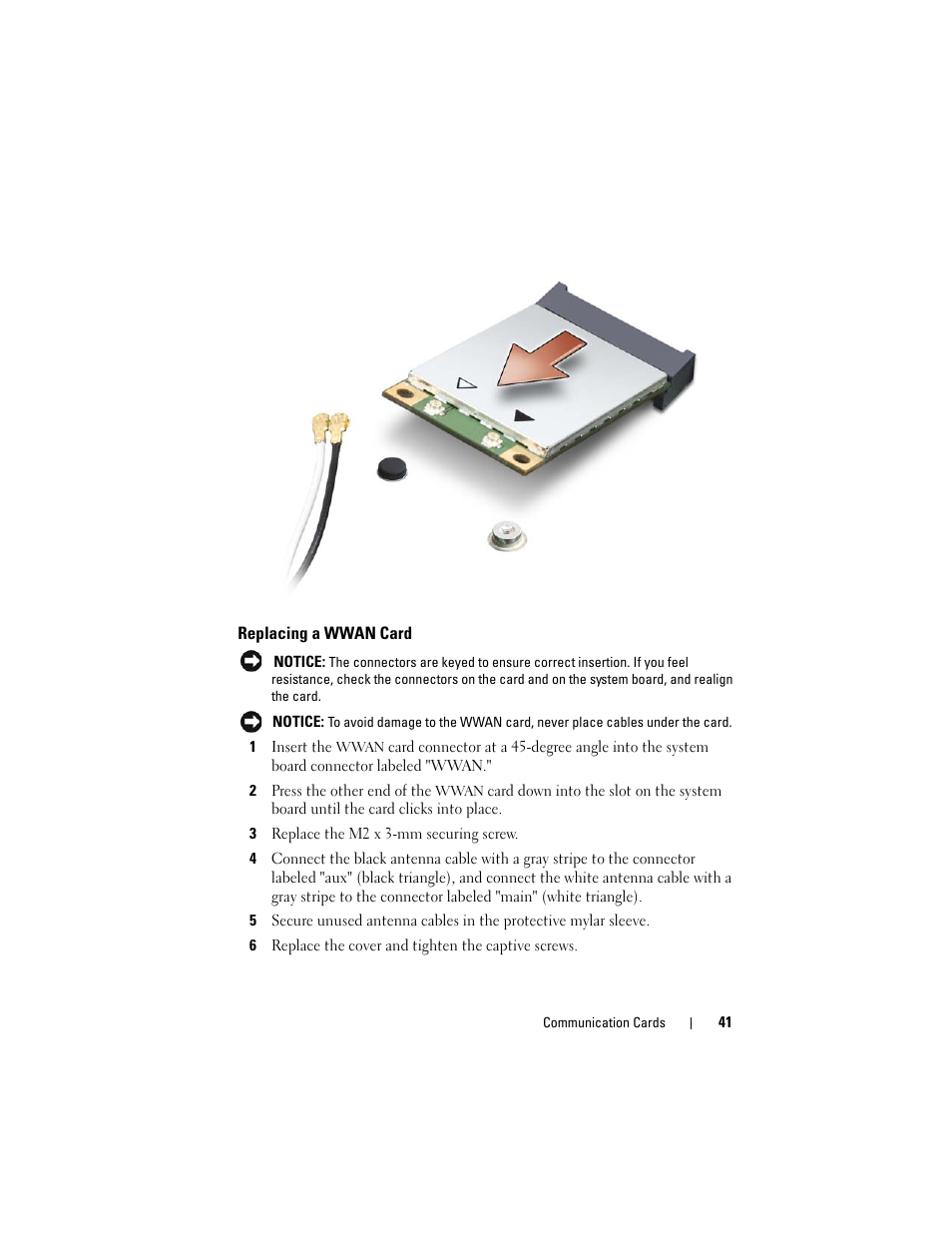 Replacing a wwan card | Dell XPS M1530 (M1530, Late 2007) User Manual | Page 41 / 118
