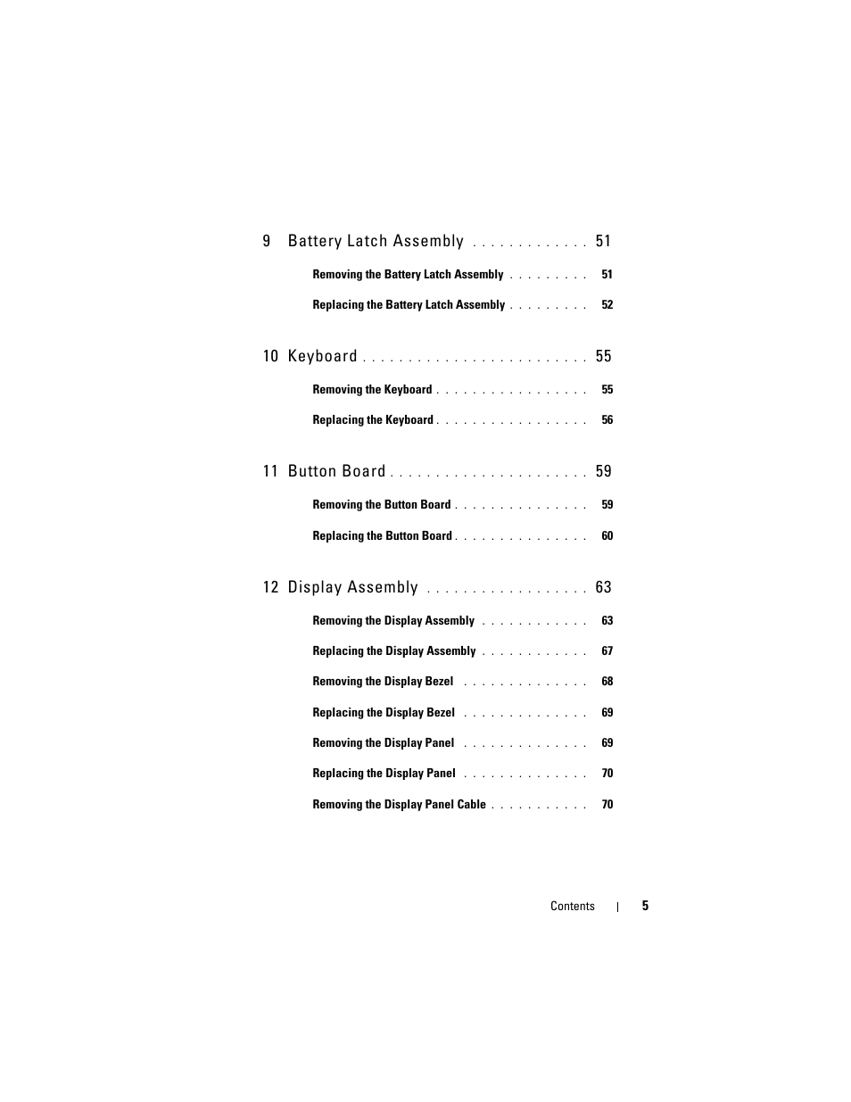9 battery latch assembly, 10 keyboard, 11 button board | 12 display assembly | Dell XPS M1530 (M1530, Late 2007) User Manual | Page 5 / 118
