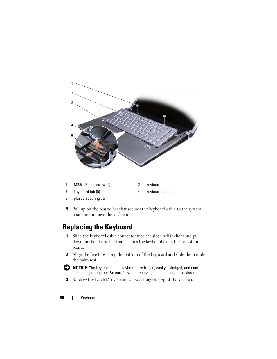 Replacing the keyboard | Dell XPS M1530 (M1530, Late 2007) User Manual | Page 56 / 118