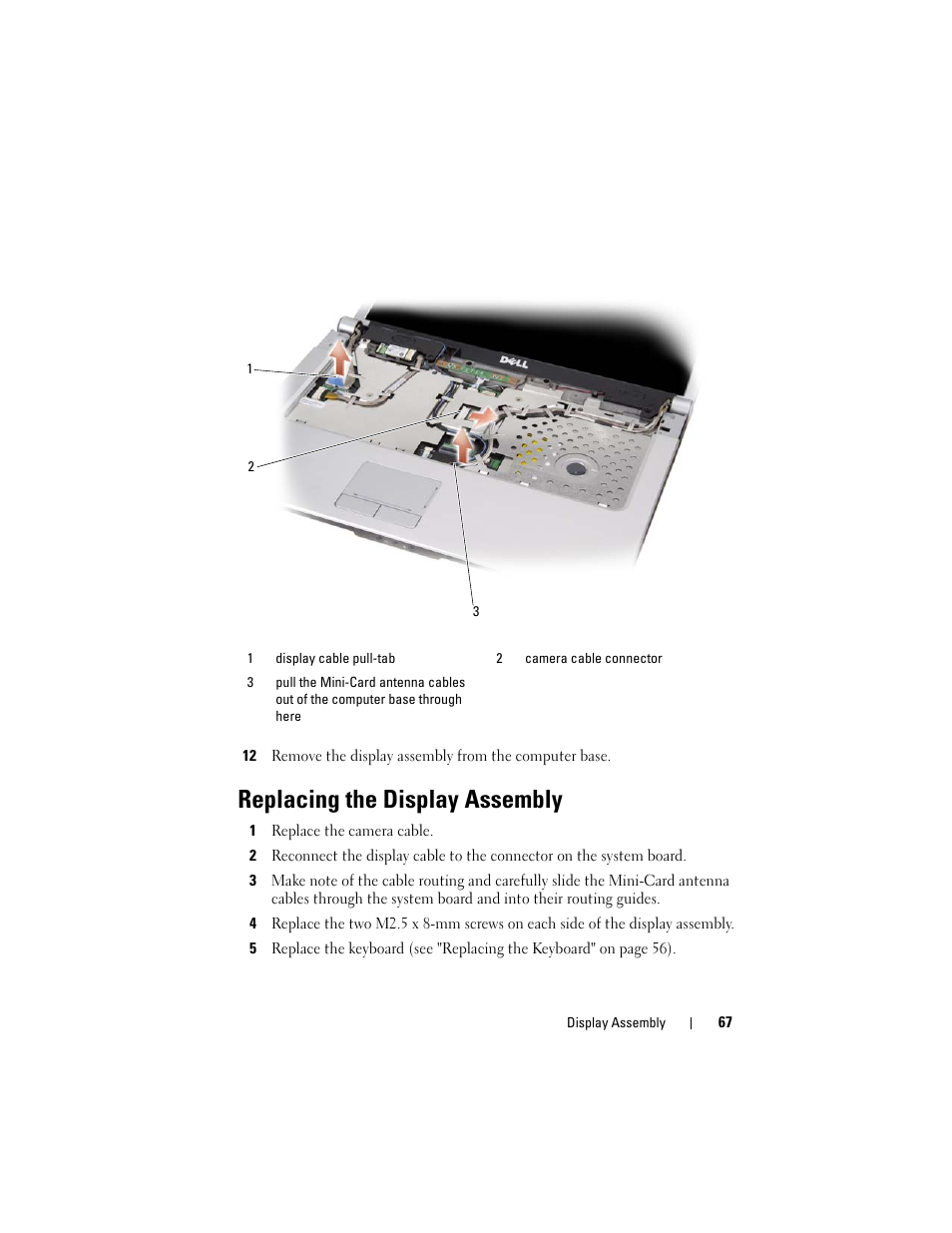 Replacing the display assembly | Dell XPS M1530 (M1530, Late 2007) User Manual | Page 67 / 118