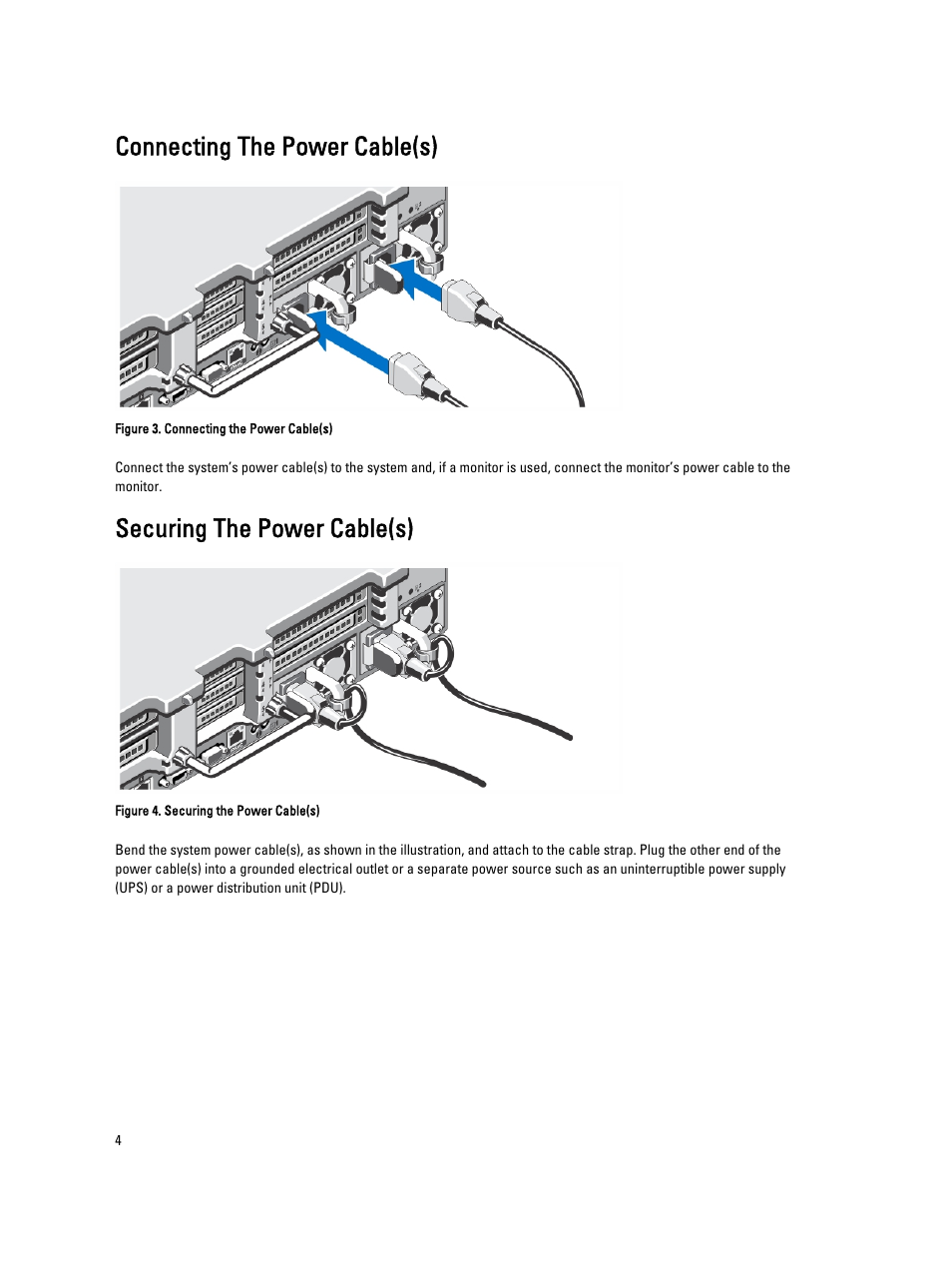 Connecting the power cable(s), Securing the power cable(s) | Dell PowerEdge R820 User Manual | Page 4 / 8