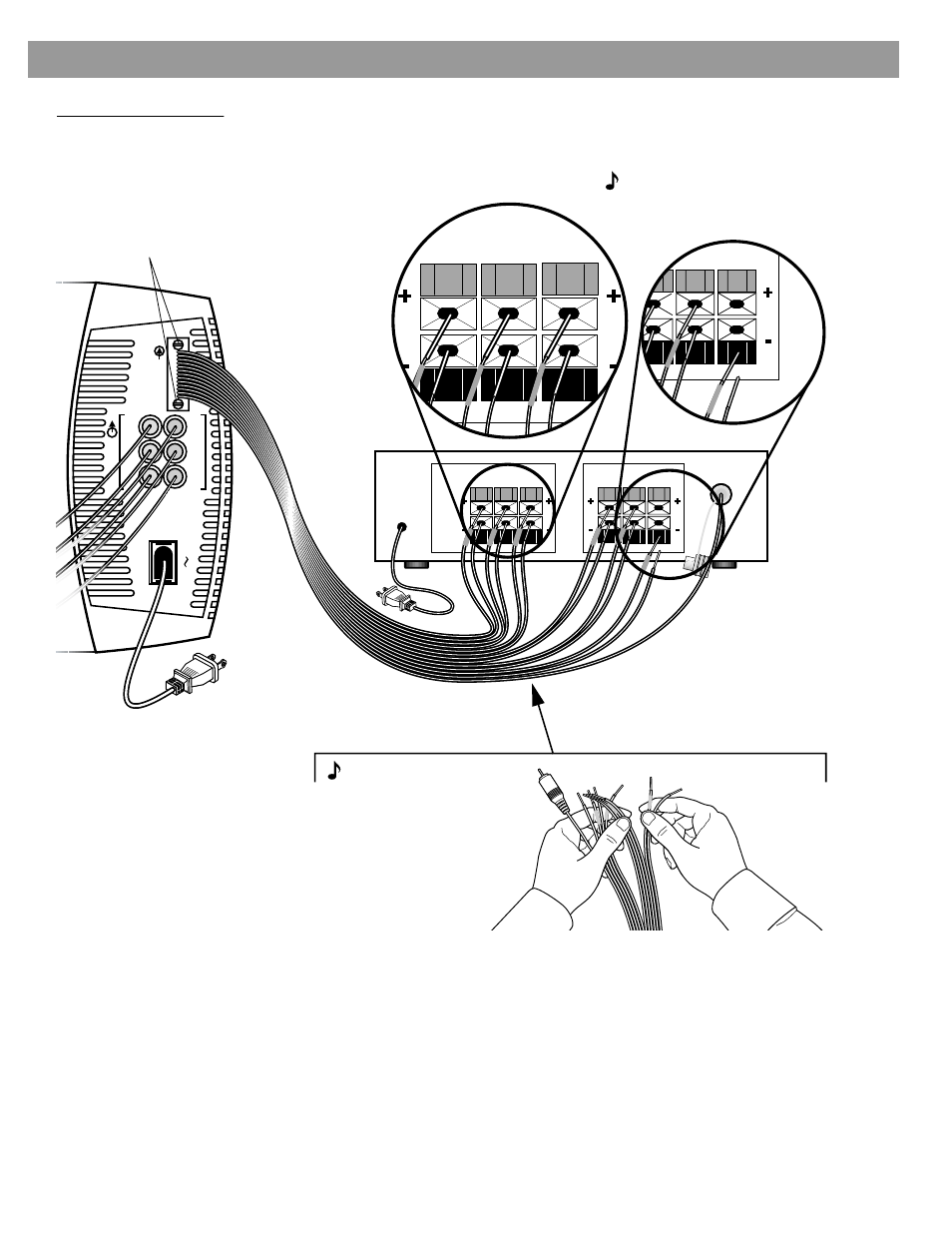 Figure 6, Acoustimass® module to receiver connections, Setting up | Front speakers a, Acoustimass, Module to receiver connections, Thumbscrews | Bose Acoustimass 16 User Manual | Page 11 / 18