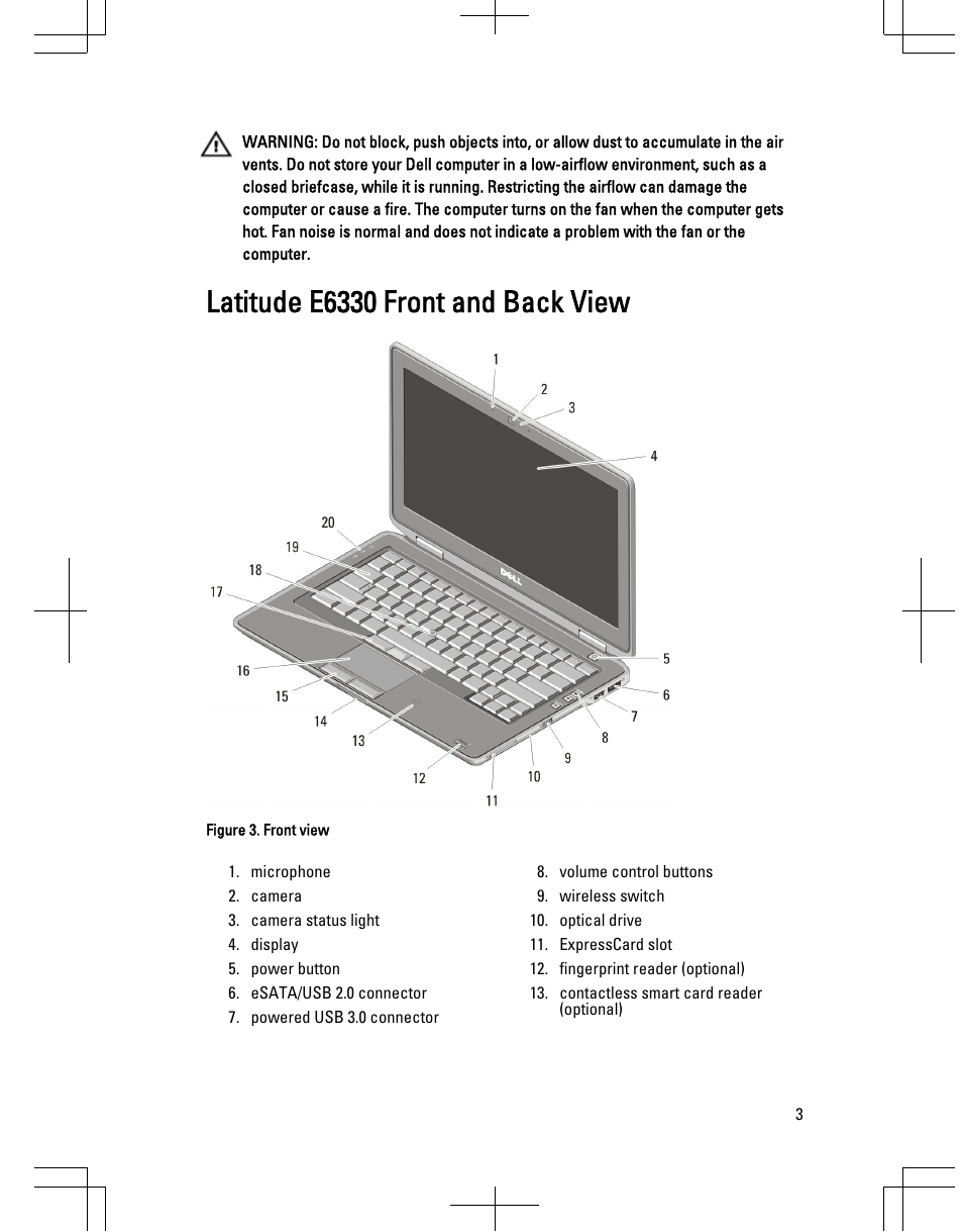 Latitude e6330 front and back view | Dell Latitude E6330 (Mid 2012) User Manual | Page 3 / 8