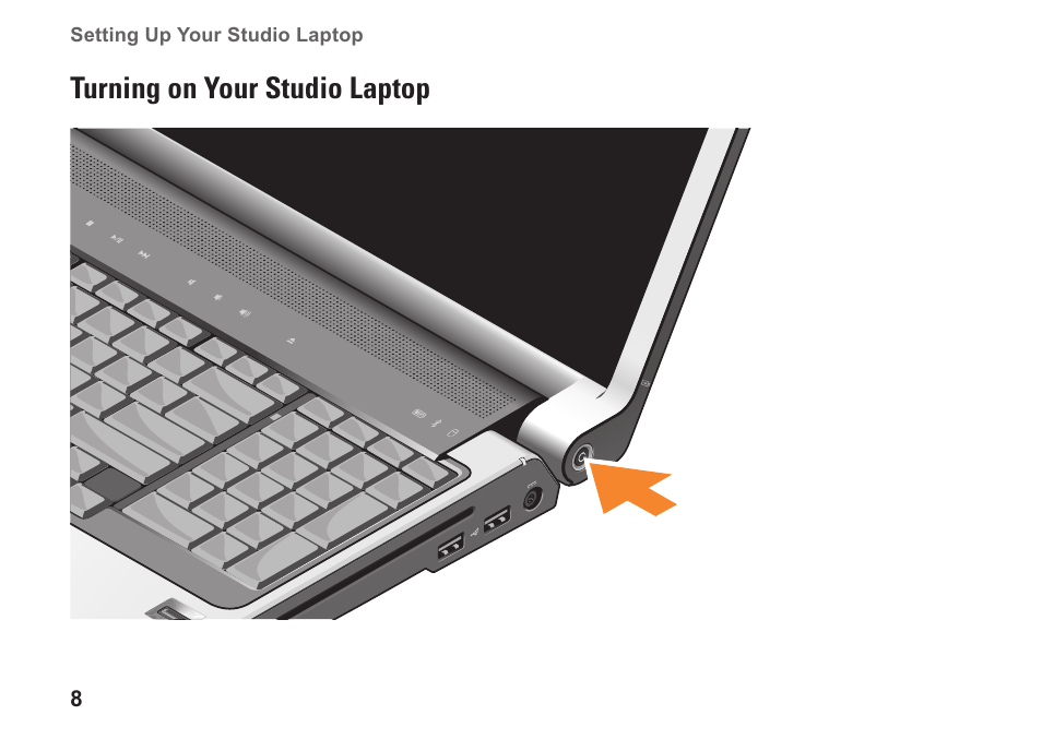 Turning on your studio laptop | Dell Studio 1737 (Late  2008) User Manual | Page 10 / 84