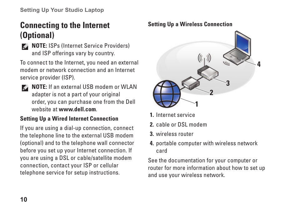 Connecting to the internet (optional) | Dell Studio 1737 (Late  2008) User Manual | Page 12 / 84