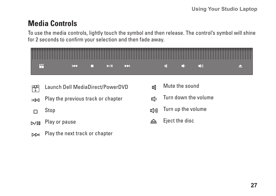 Media controls | Dell Studio 1737 (Late  2008) User Manual | Page 29 / 84