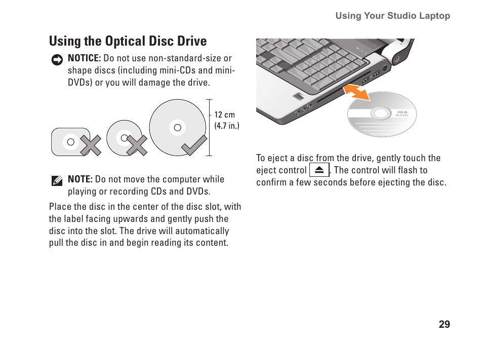Using the optical disc drive | Dell Studio 1737 (Late  2008) User Manual | Page 31 / 84