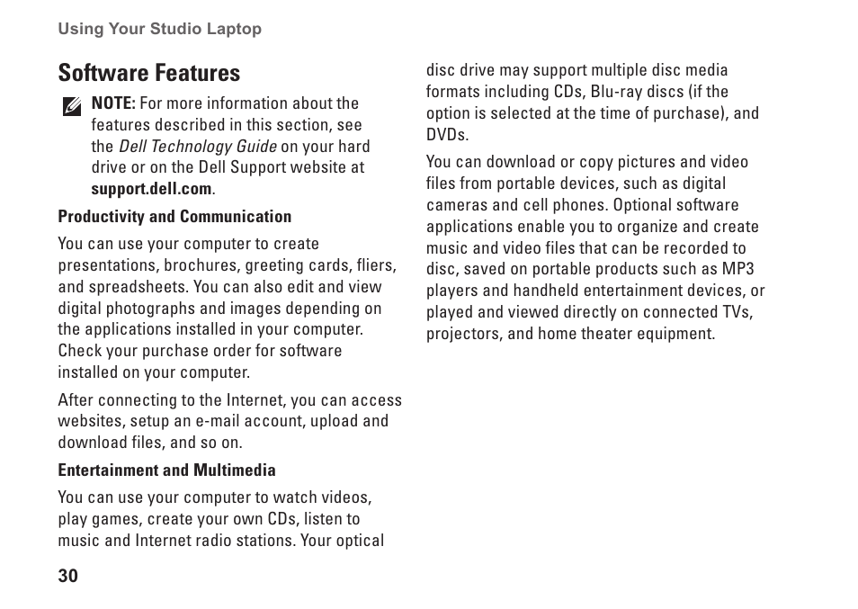 Software features | Dell Studio 1737 (Late  2008) User Manual | Page 32 / 84