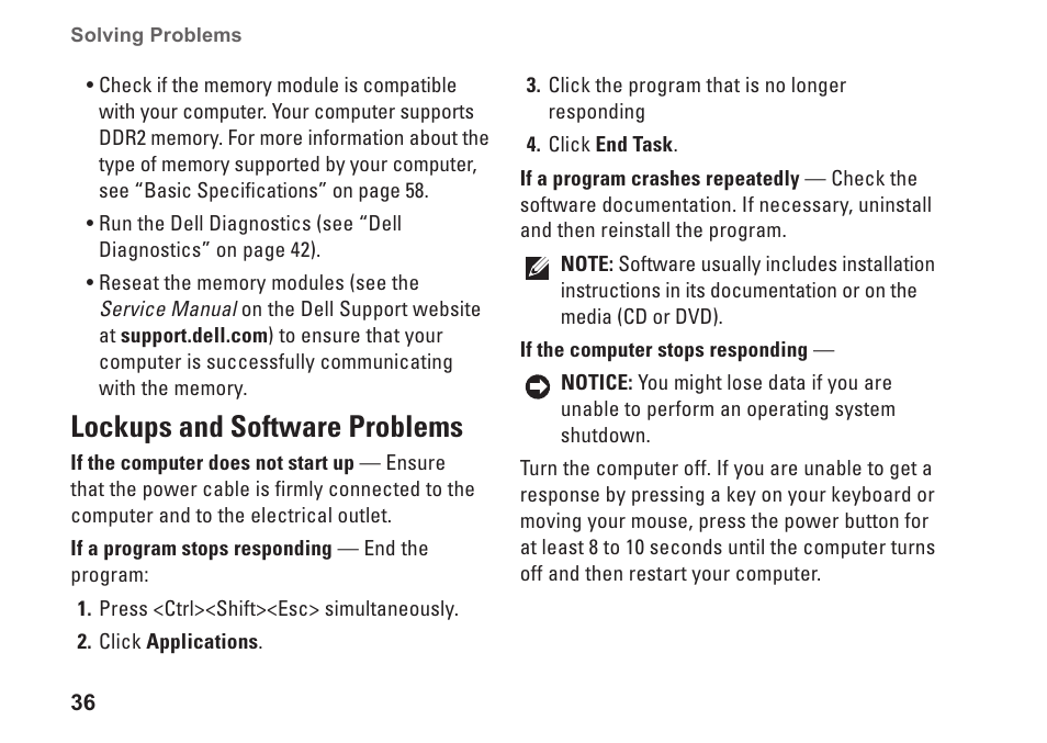 Lockups and software problems | Dell Studio 1737 (Late  2008) User Manual | Page 38 / 84