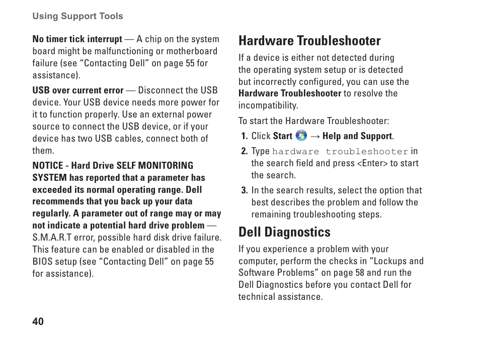 Hardware troubleshooter, Dell diagnostics, Hardware troubleshooter dell diagnostics | Dell Studio 1737 (Late  2008) User Manual | Page 42 / 84