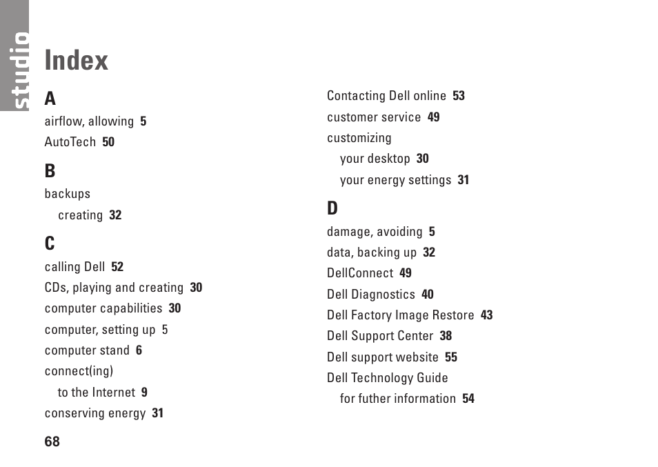 Index | Dell Studio 1737 (Late  2008) User Manual | Page 70 / 84