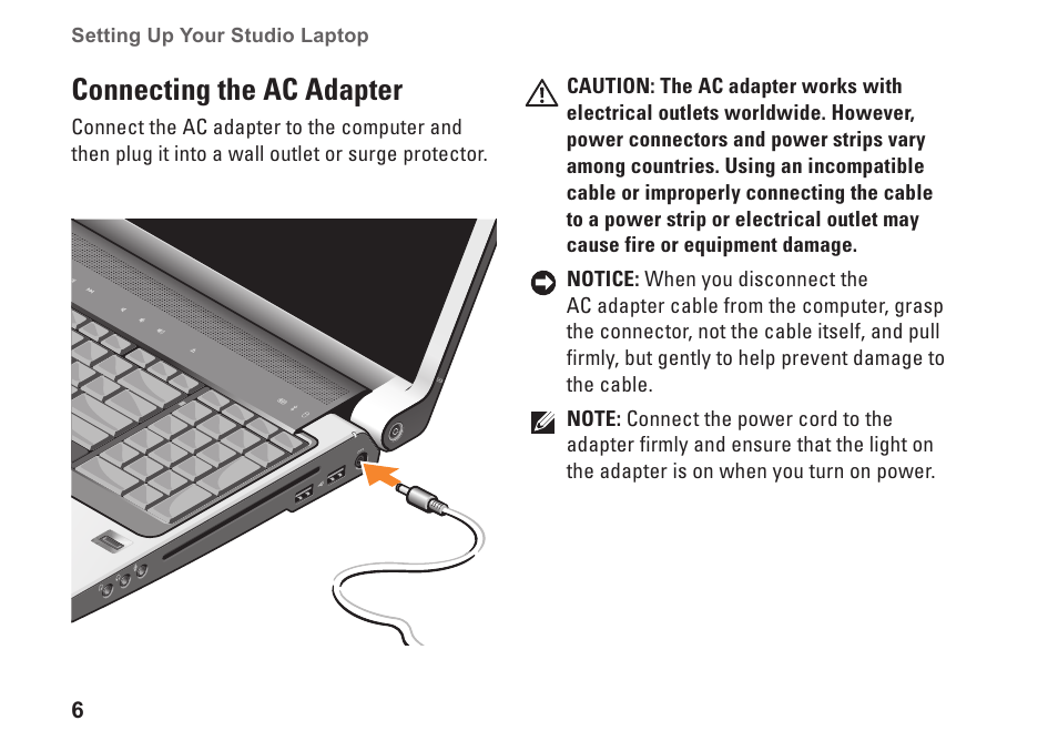 Connecting the ac adapter | Dell Studio 1737 (Late  2008) User Manual | Page 8 / 84