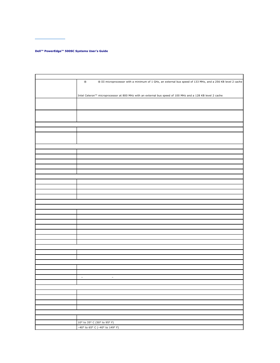 Technical specifications | Dell PowerEdge 500SC User Manual | Page 2 / 37