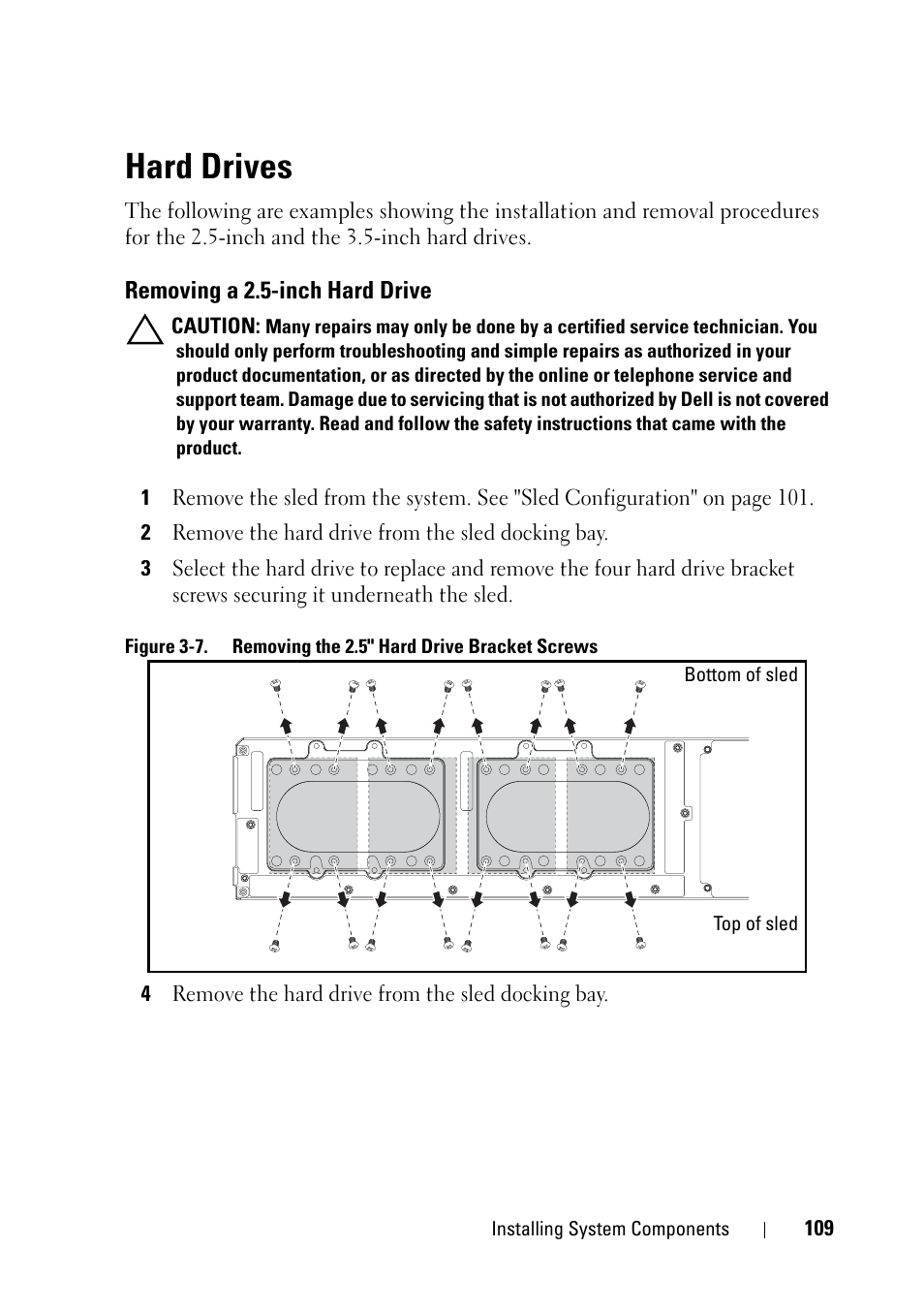 Hard drives, Removing a 2.5-inch hard drive | Dell PowerEdge C5230 User Manual | Page 109 / 146