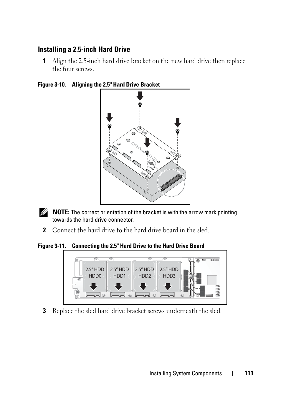Installing a 2.5-inch hard drive | Dell PowerEdge C5230 User Manual | Page 111 / 146