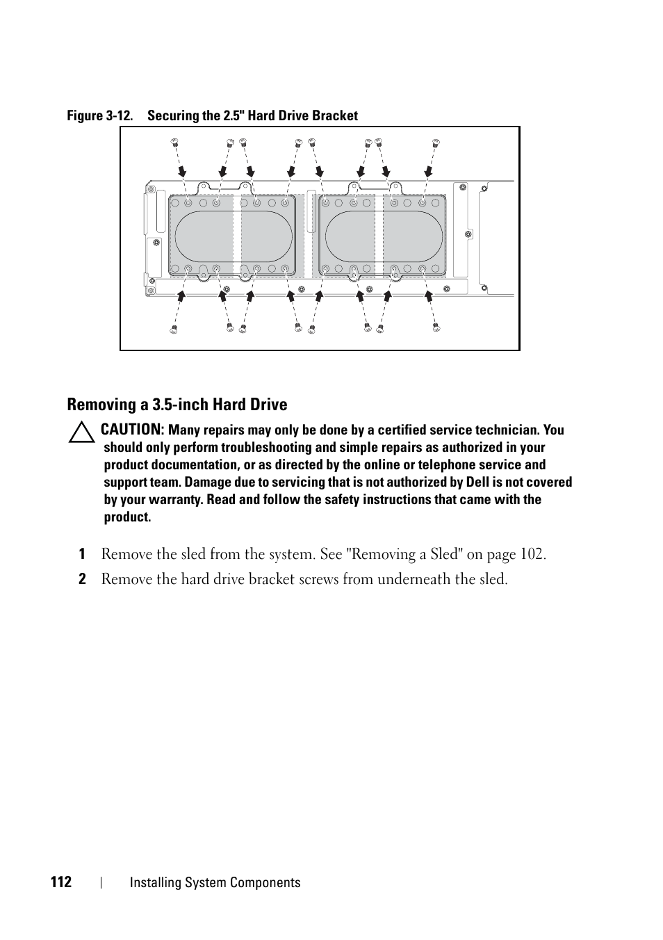 Removing a 3.5-inch hard drive | Dell PowerEdge C5230 User Manual | Page 112 / 146