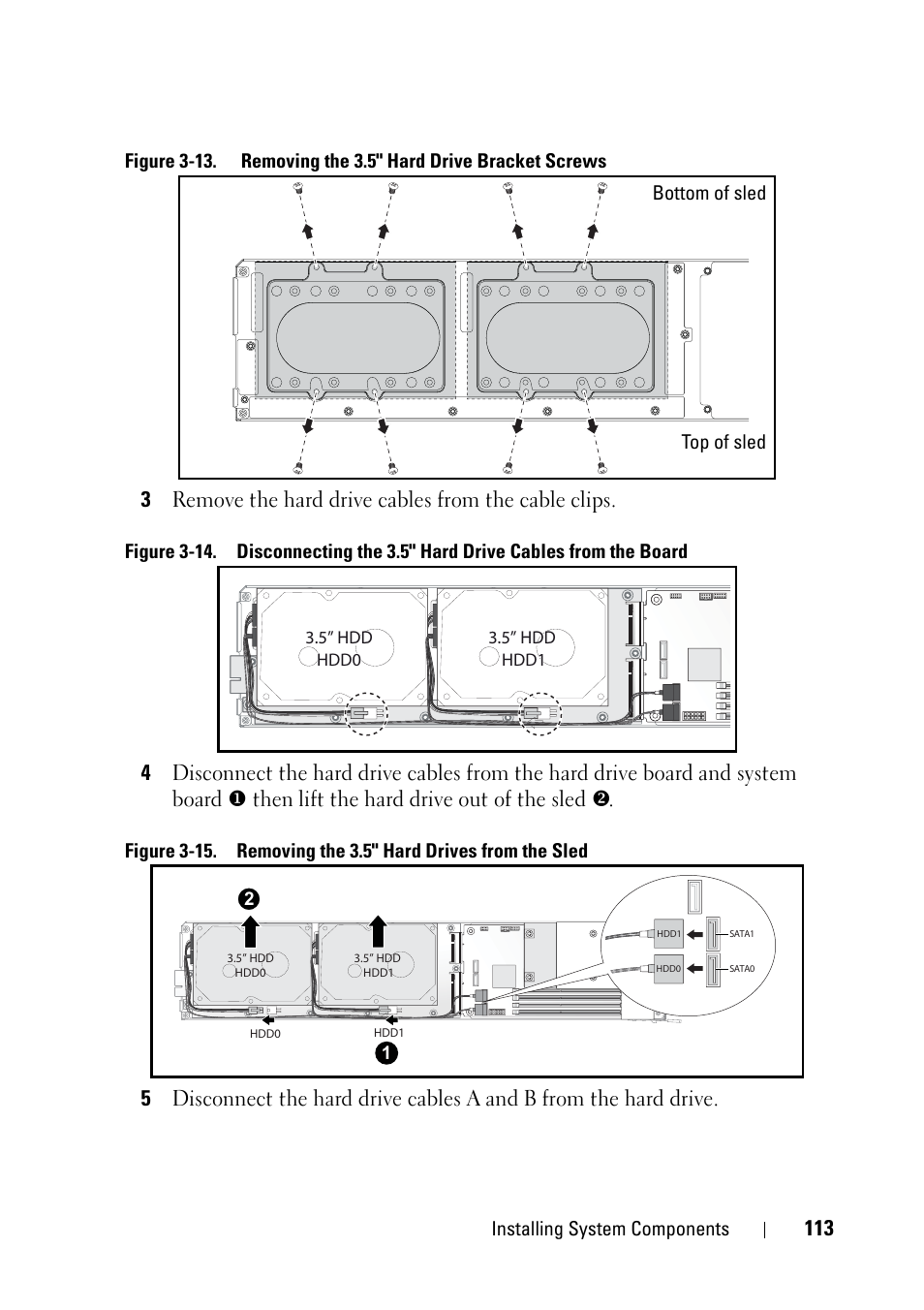 Installing system components, Bottom of sled top of sled | Dell PowerEdge C5230 User Manual | Page 113 / 146