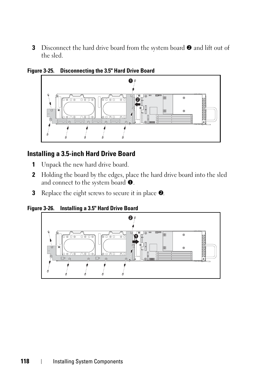 Installing a 3.5-inch hard drive board | Dell PowerEdge C5230 User Manual | Page 118 / 146