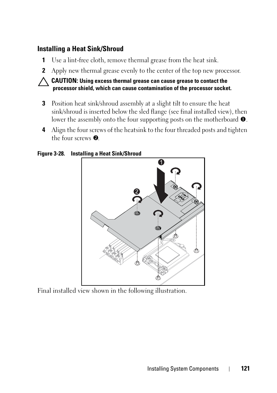 Installing a heat sink/shroud | Dell PowerEdge C5230 User Manual | Page 121 / 146