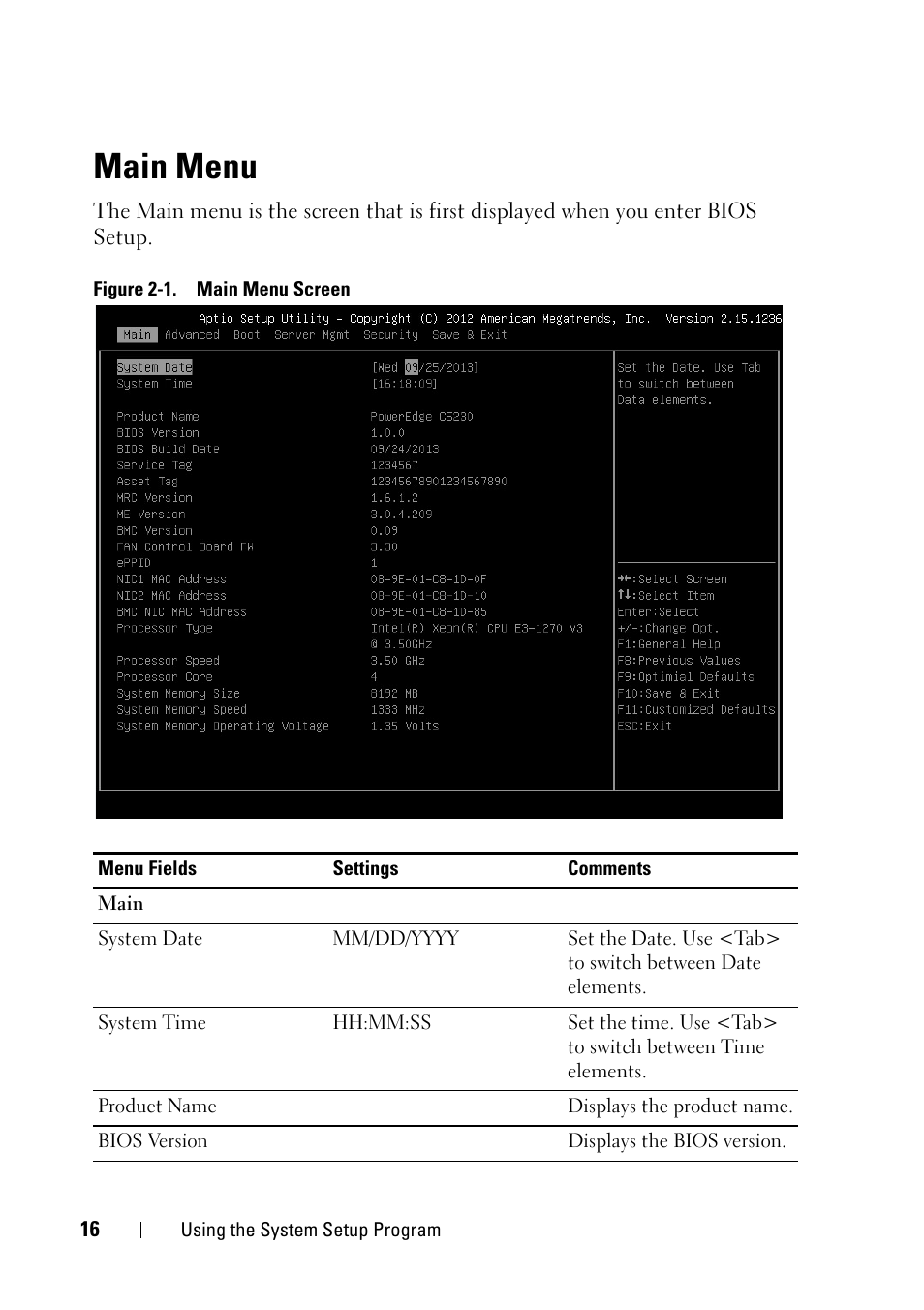 Main menu | Dell PowerEdge C5230 User Manual | Page 16 / 146