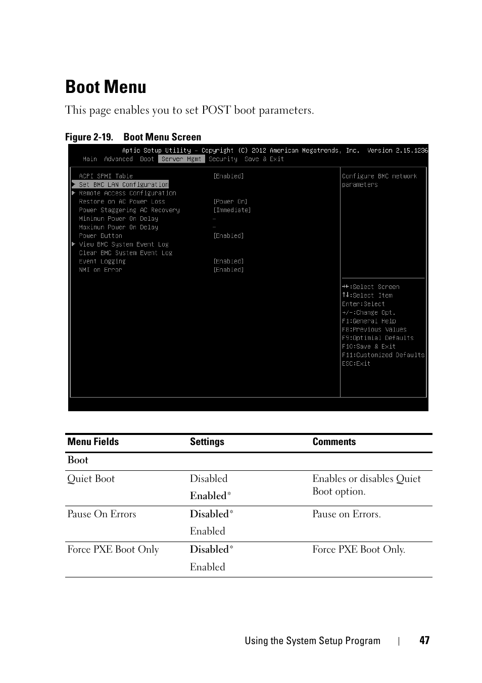Boot menu | Dell PowerEdge C5230 User Manual | Page 47 / 146