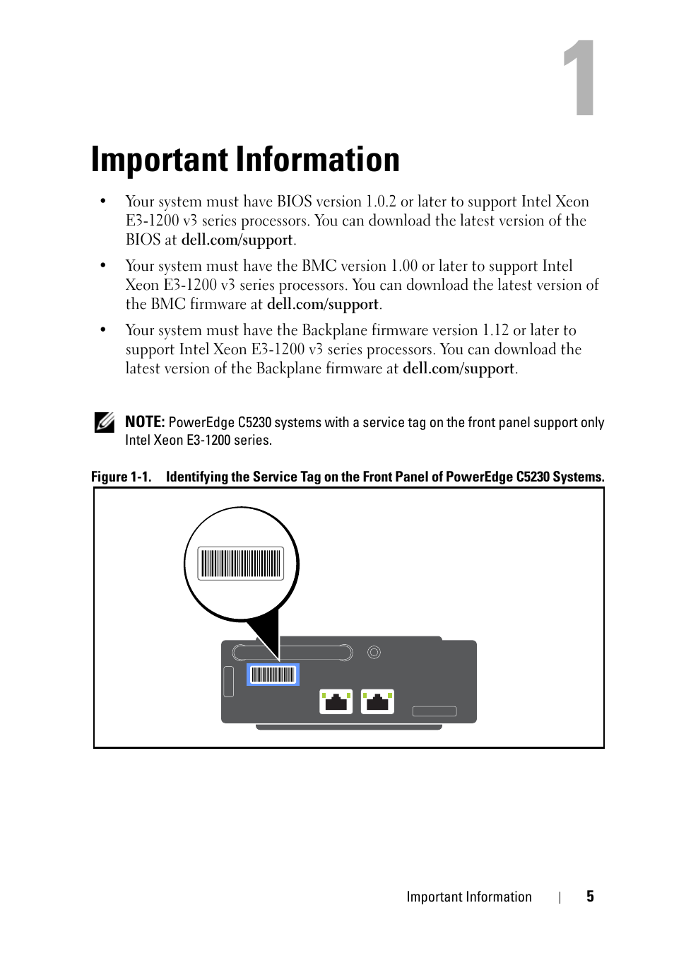 Important information | Dell PowerEdge C5230 User Manual | Page 5 / 146