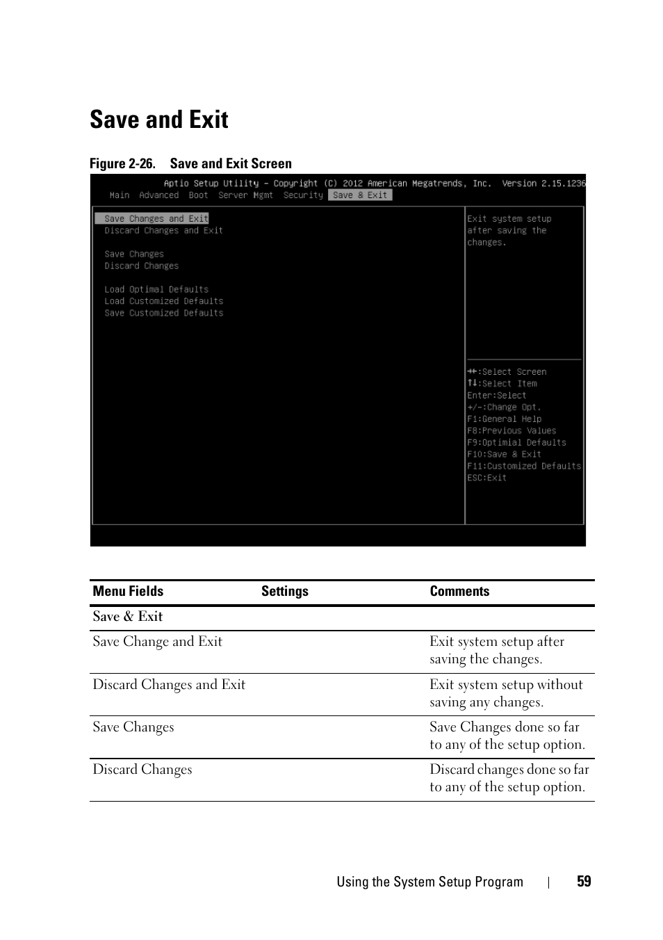 Save and exit | Dell PowerEdge C5230 User Manual | Page 59 / 146