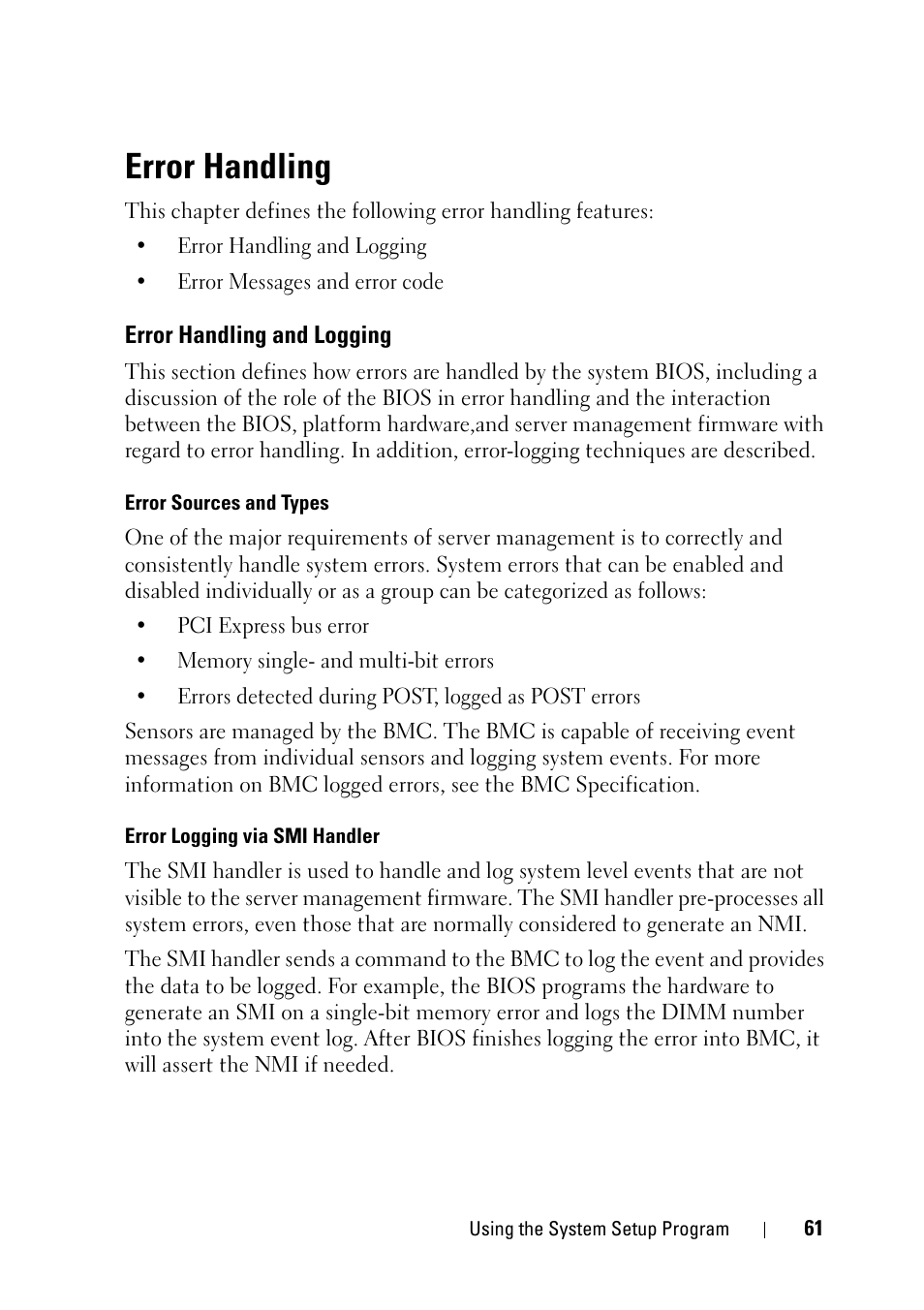 Error handling, Error handling and logging | Dell PowerEdge C5230 User Manual | Page 61 / 146