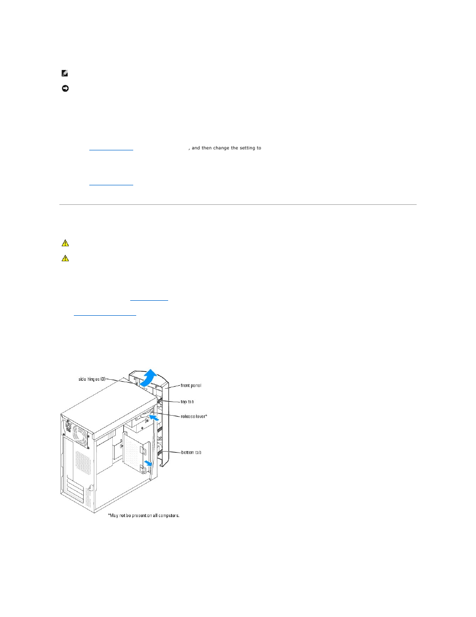 Front panel, Removing the front panel, Removing the front-panel insert | Dell Dimension 3000 User Manual | Page 14 / 42