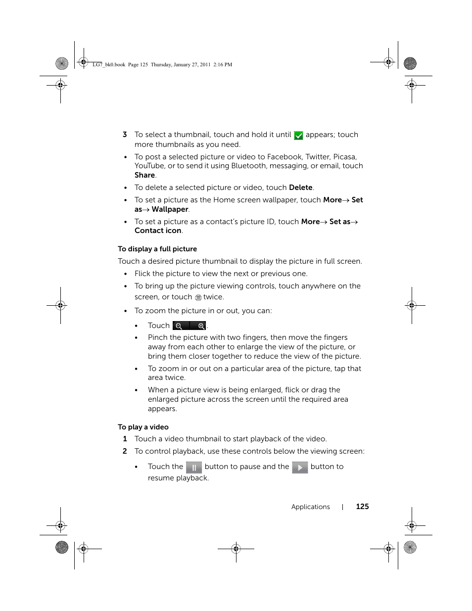 To display a full picture, To play a video | Dell Mobile Streak 7 Wifi Only User Manual | Page 125 / 145