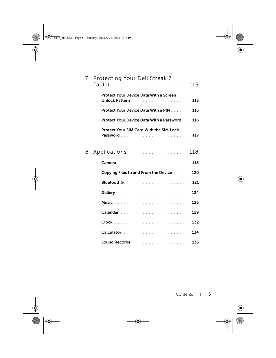 7protecting your dell streak 7 tablet, 8 applications | Dell Mobile Streak 7 Wifi Only User Manual | Page 5 / 145