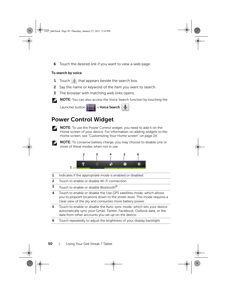 To search by voice, Power control widget | Dell Mobile Streak 7 Wifi Only User Manual | Page 50 / 145