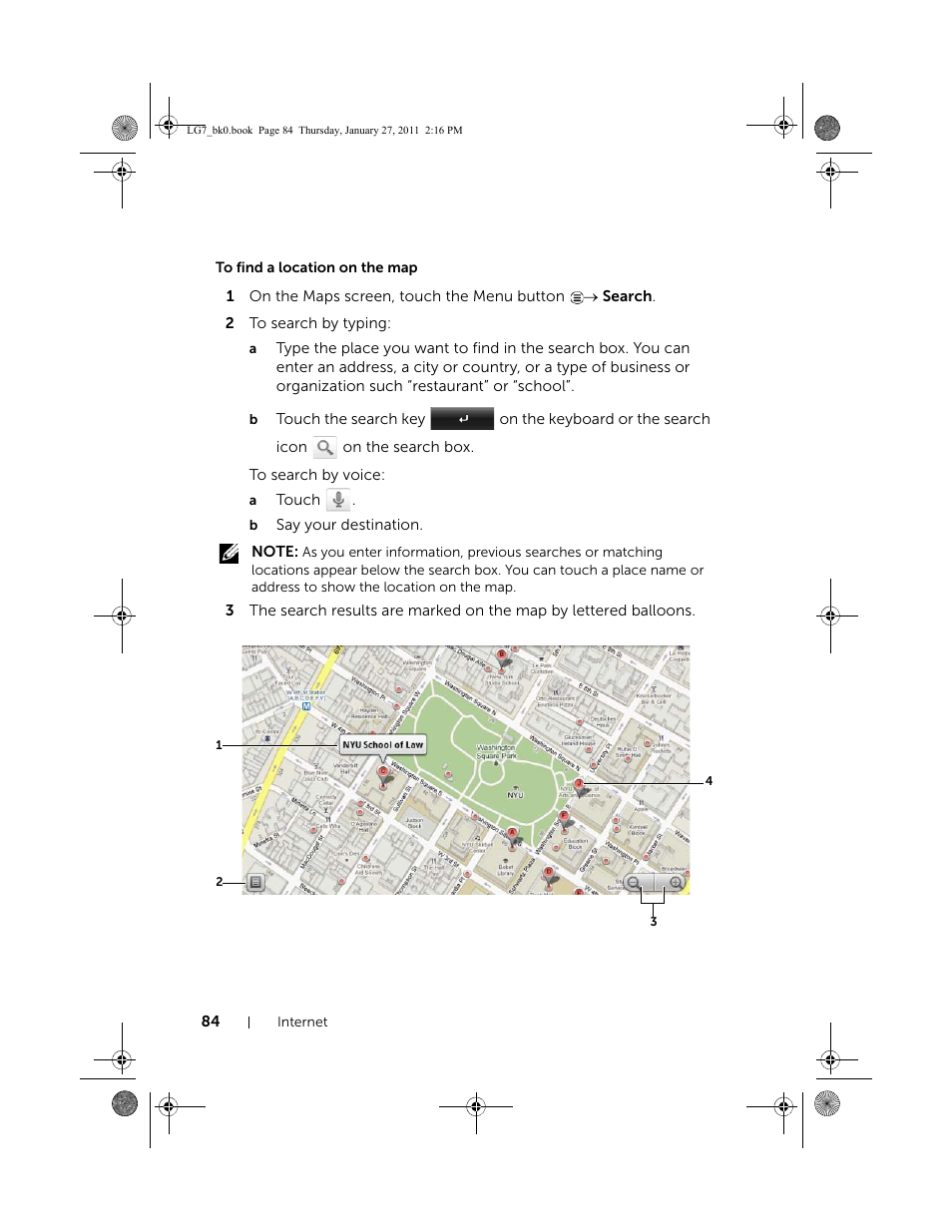 To find a location on the map | Dell Mobile Streak 7 Wifi Only User Manual | Page 84 / 145