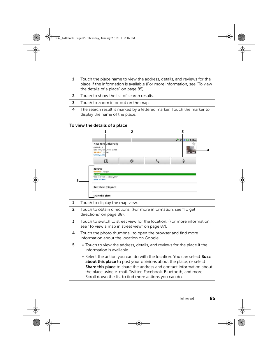 To view the details of a place | Dell Mobile Streak 7 Wifi Only User Manual | Page 85 / 145