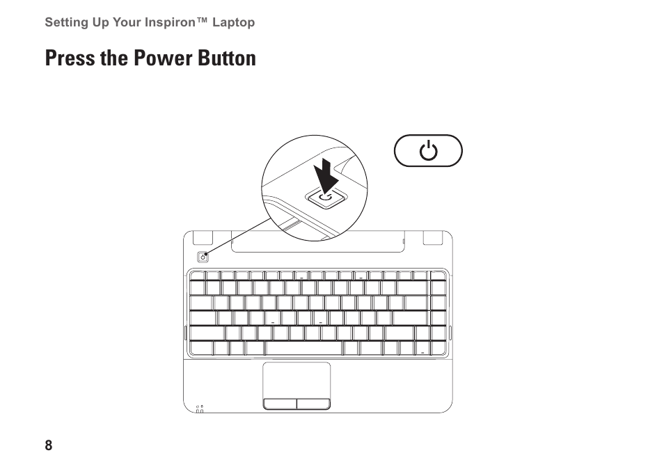 Press the power button | Dell Inspiron 1320 (Mid 2009) User Manual | Page 10 / 74