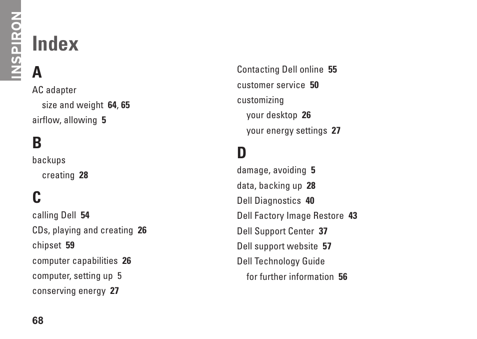 Index | Dell Inspiron 1320 (Mid 2009) User Manual | Page 70 / 74