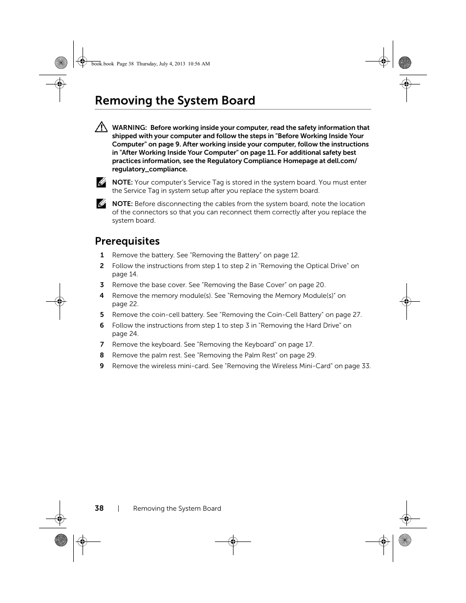 Removing the system board, Prerequisites | Dell Inspiron 17 (3737, Mid 2013) User Manual | Page 38 / 71