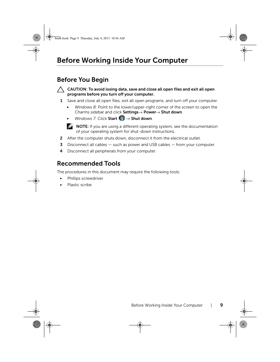Before working inside your computer, Before you begin, Recommended tools | Dell Inspiron 17 (3737, Mid 2013) User Manual | Page 9 / 71