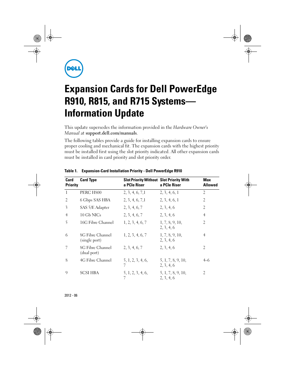 Dell PowerEdge R910 User Manual | 3 pages