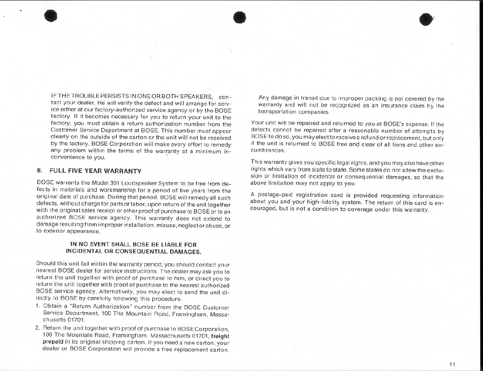 Bose 301 User Manual | Page 11 / 12