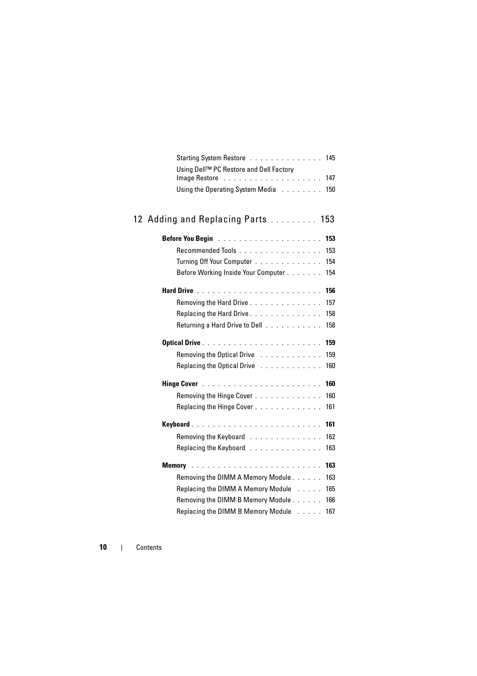 12 adding and replacing parts | Dell Inspiron 1520 (Mid 2007) User Manual | Page 10 / 236