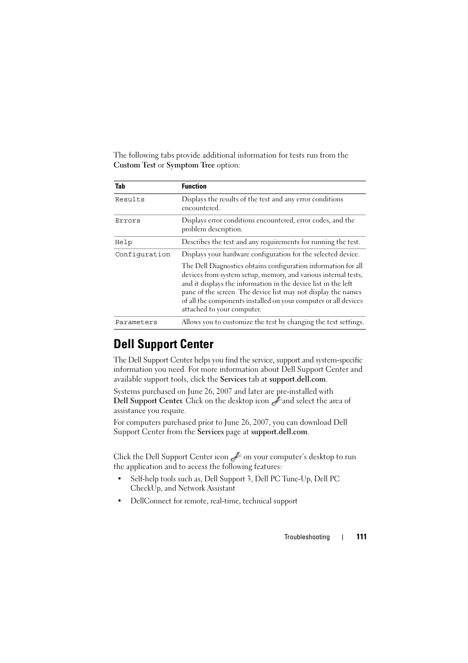 Dell support center | Dell Inspiron 1520 (Mid 2007) User Manual | Page 111 / 236