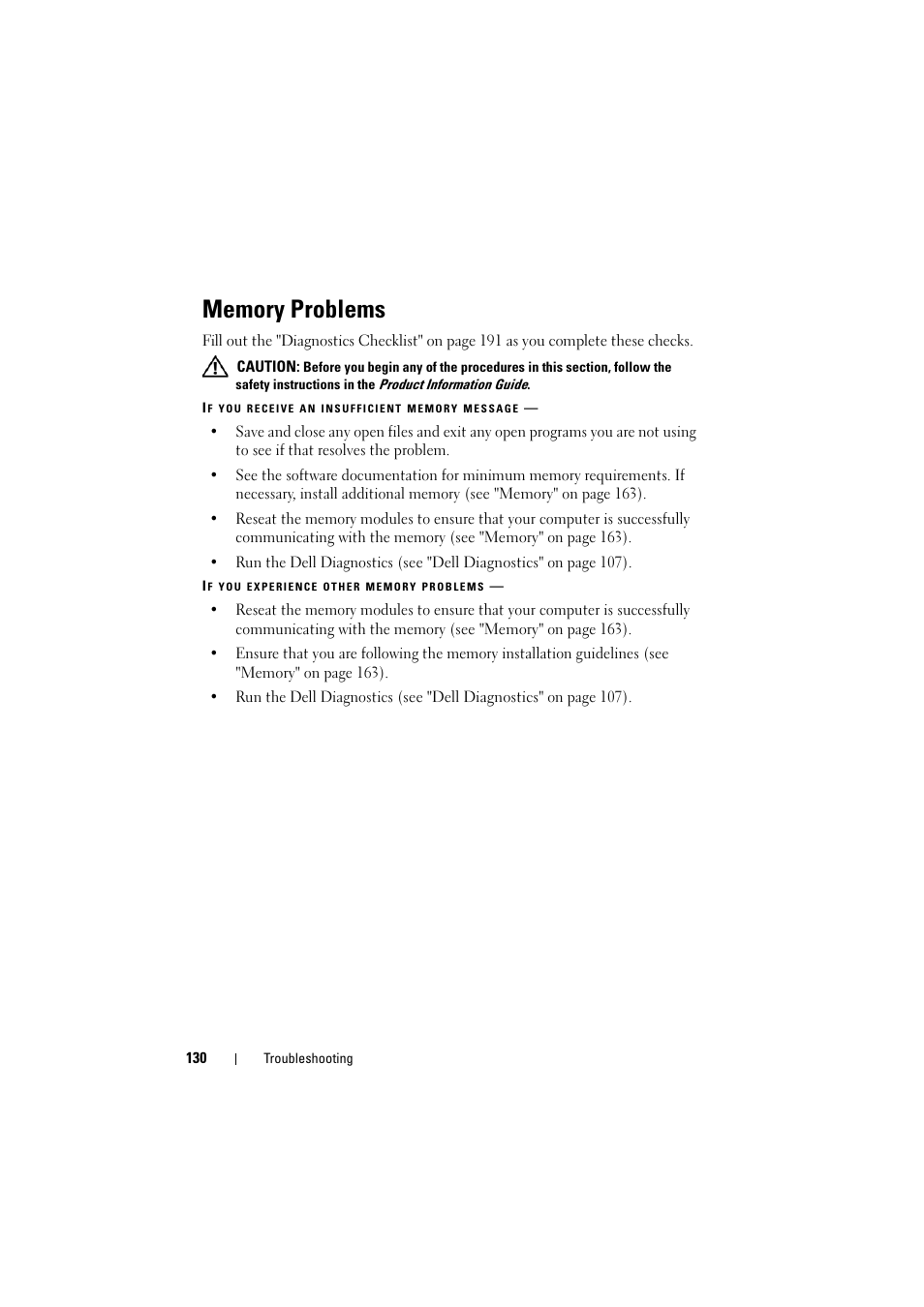 Memory problems | Dell Inspiron 1520 (Mid 2007) User Manual | Page 130 / 236