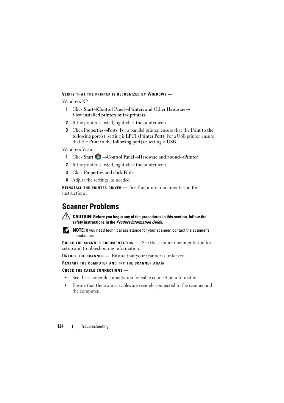 Scanner problems | Dell Inspiron 1520 (Mid 2007) User Manual | Page 134 / 236