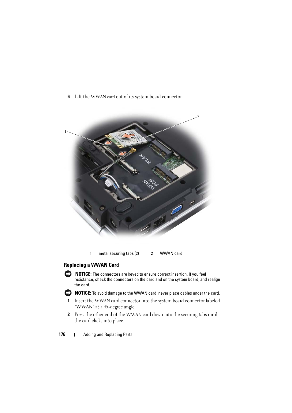 Replacing a wwan card | Dell Inspiron 1520 (Mid 2007) User Manual | Page 176 / 236