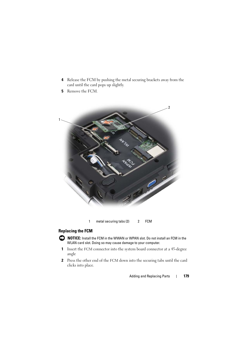 Replacing the fcm | Dell Inspiron 1520 (Mid 2007) User Manual | Page 179 / 236