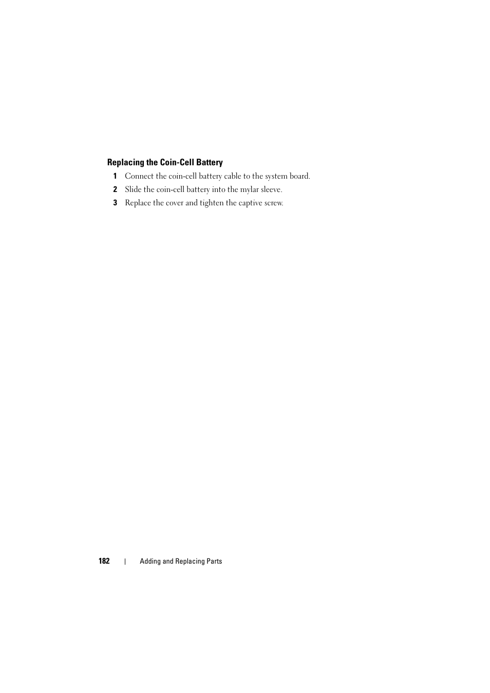 Replacing the coin-cell battery | Dell Inspiron 1520 (Mid 2007) User Manual | Page 182 / 236