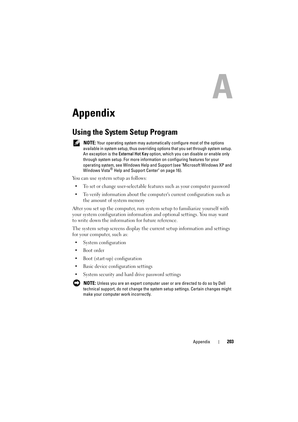 Appendix, Using the system setup program | Dell Inspiron 1520 (Mid 2007) User Manual | Page 203 / 236