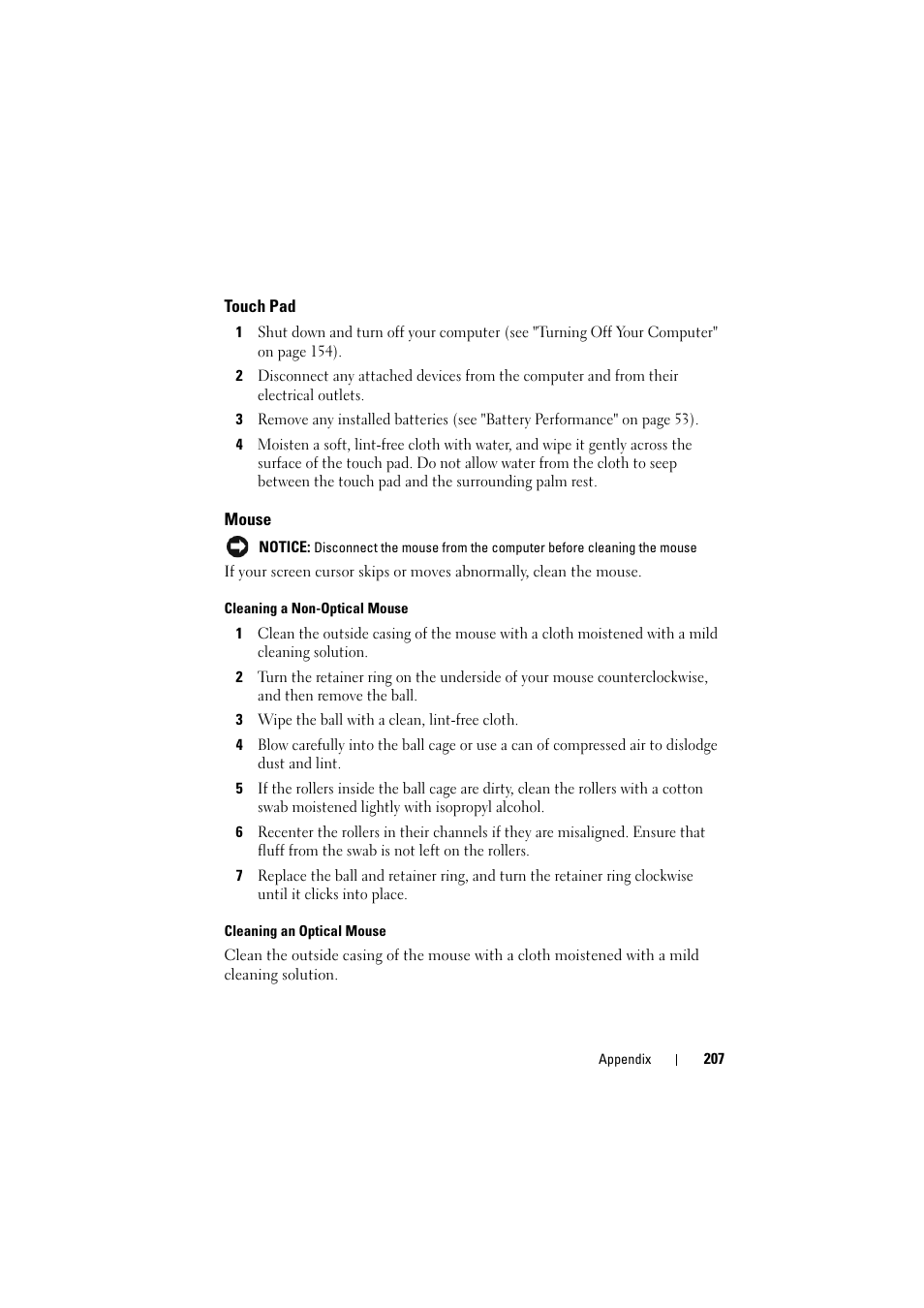 Touch pad, Mouse | Dell Inspiron 1520 (Mid 2007) User Manual | Page 207 / 236