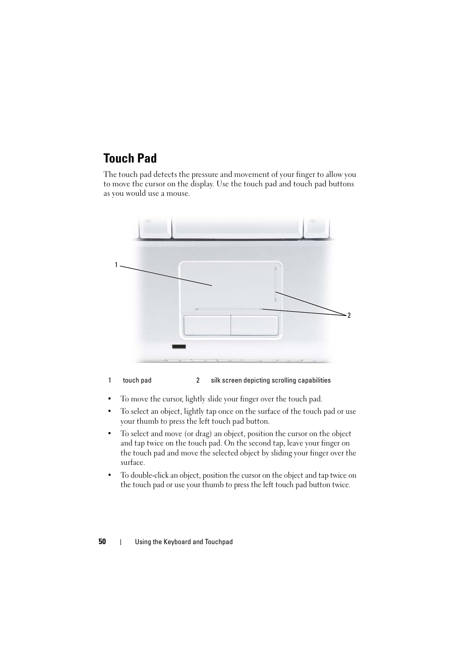 Touch pad | Dell Inspiron 1520 (Mid 2007) User Manual | Page 50 / 236